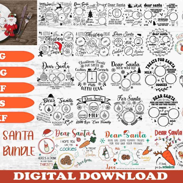 Christmas SVG Bundle Dear Santa Tray Santa Plate Milk Cookies Carrot