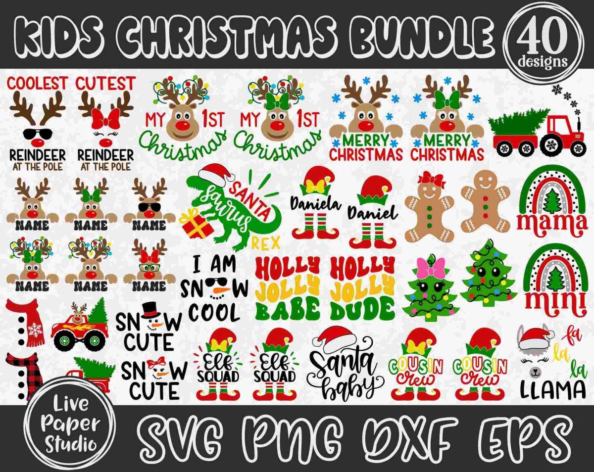 Christmas SVG Bundle for Kids My First Christmas Reindeer PNG Elf