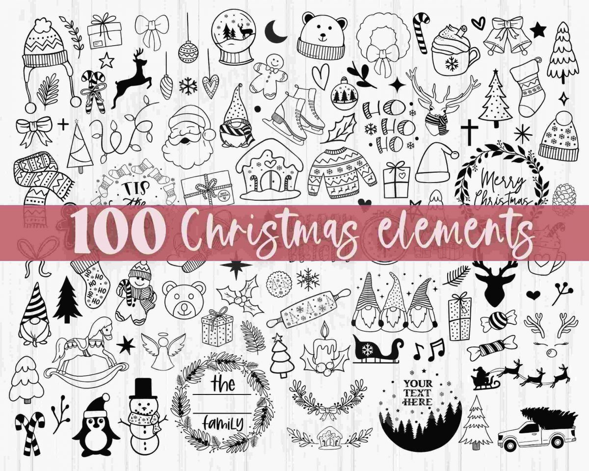 Christmas Svg Mega Bundle 100 Festive Elements Trees Doodles Wreaths