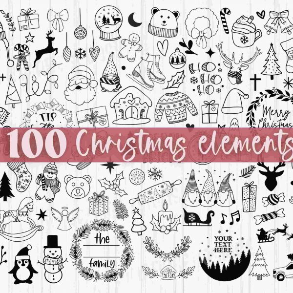 Christmas Svg Mega Bundle 100 Festive Elements Trees Doodles Wreaths