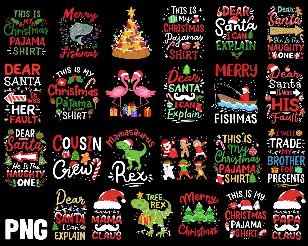 Christmas SVG PNG Bundle Festive Shirt Pajama Designs