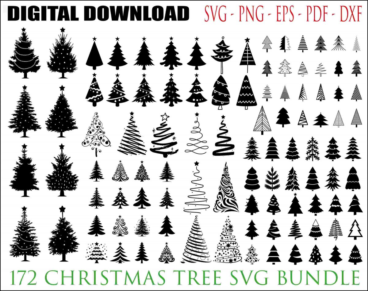 Christmas Tree Bundle 172 SVG Outlines Ornaments ClipArt Pine Tree