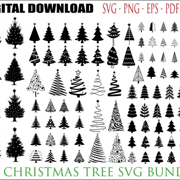 Christmas Tree Bundle 172 SVG Outlines Ornaments ClipArt Pine Tree