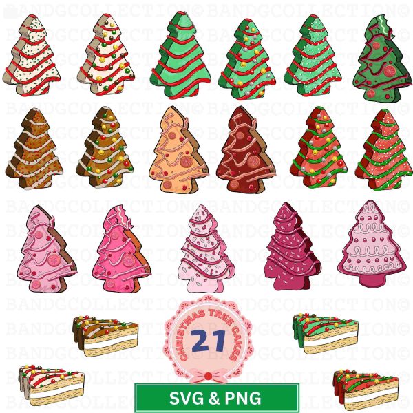 Christmas Tree Cakes Mega Bundle Svg Png Pink Dessert Designs