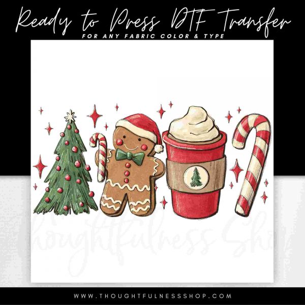 Christmas Tree Coffee Tshirt Transfer DTF Gingerbread Latte SVG