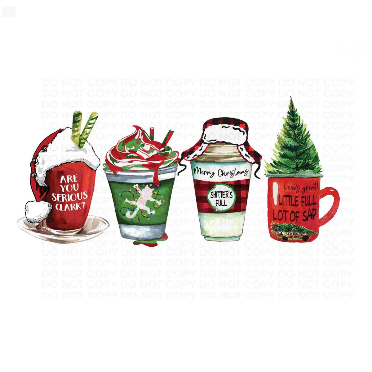 Christmas Vacation Coffee Cups Vibrant SVGPNG Transfers for Shirts