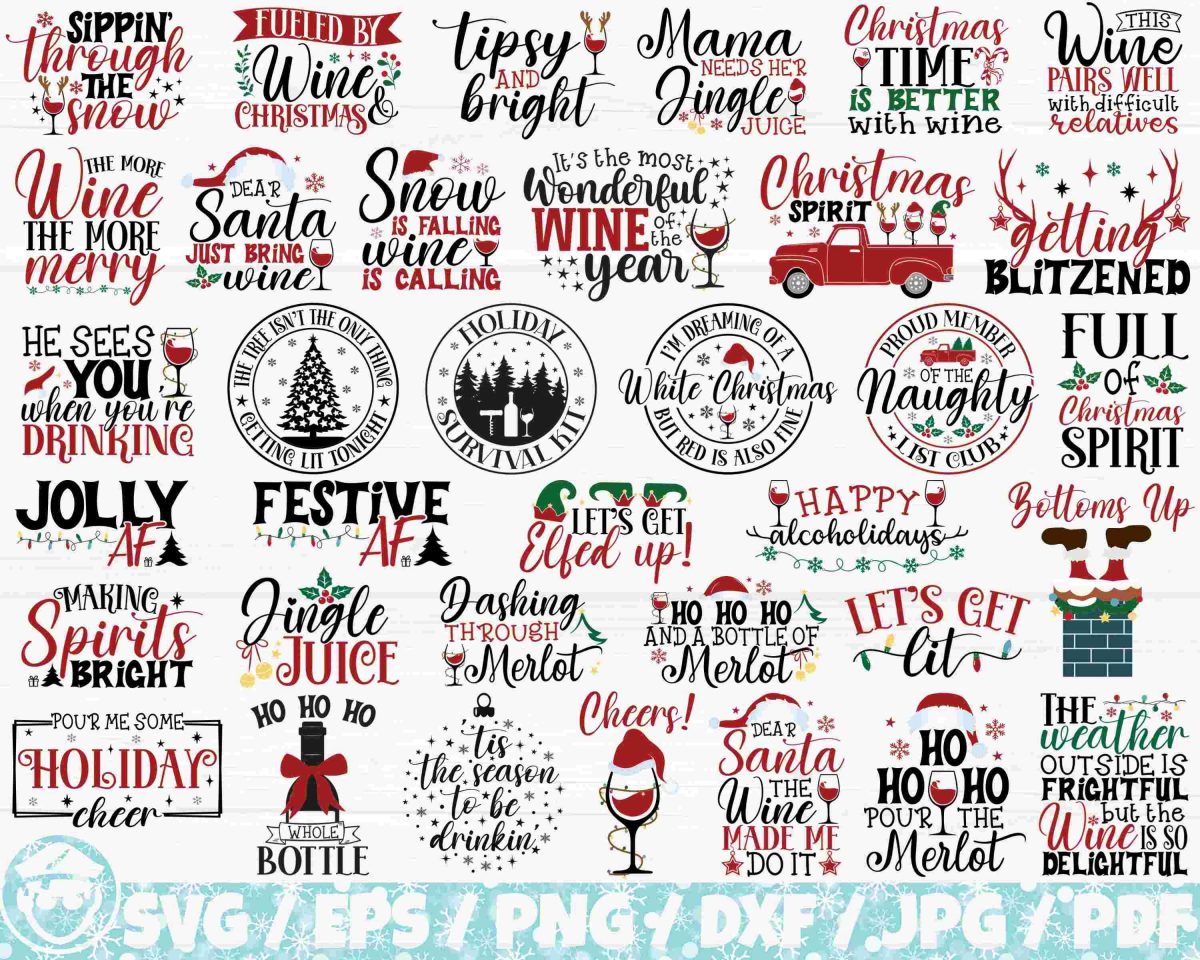 Christmas Wine Mega Bundle with 35 Designs SvgEpsPngDxfJpgPdf