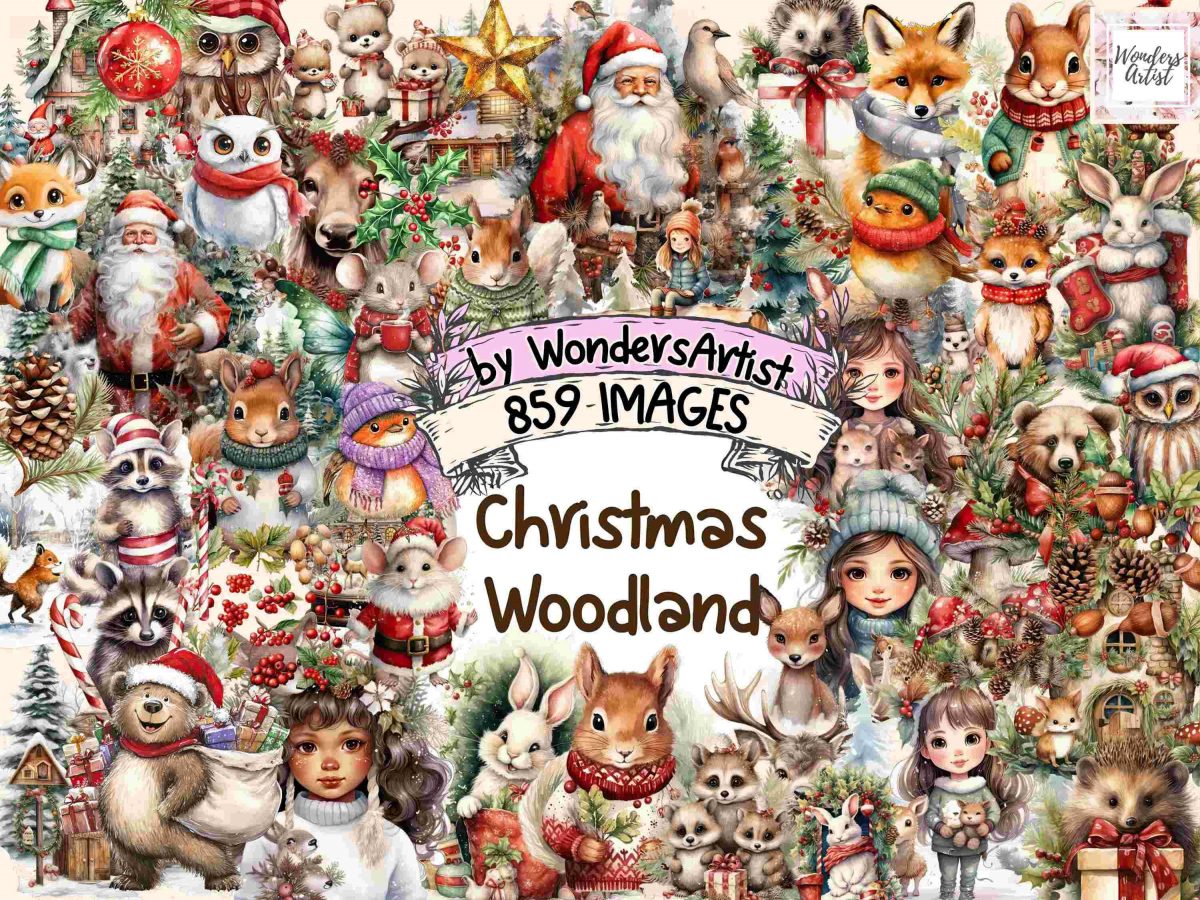 Christmas Woodland Watercolor Clipart Bundle - 859 PNG Festive Forest Images, Holiday Cozy Graphics, Instant Digital Download,Commercial Use