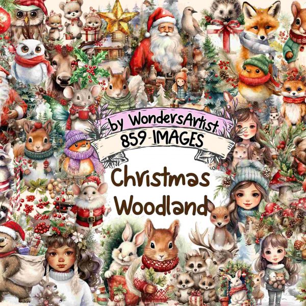 Christmas Woodland Watercolor Clipart Bundle - 859 PNG Festive Forest Images, Holiday Cozy Graphics, Instant Digital Download,Commercial Use