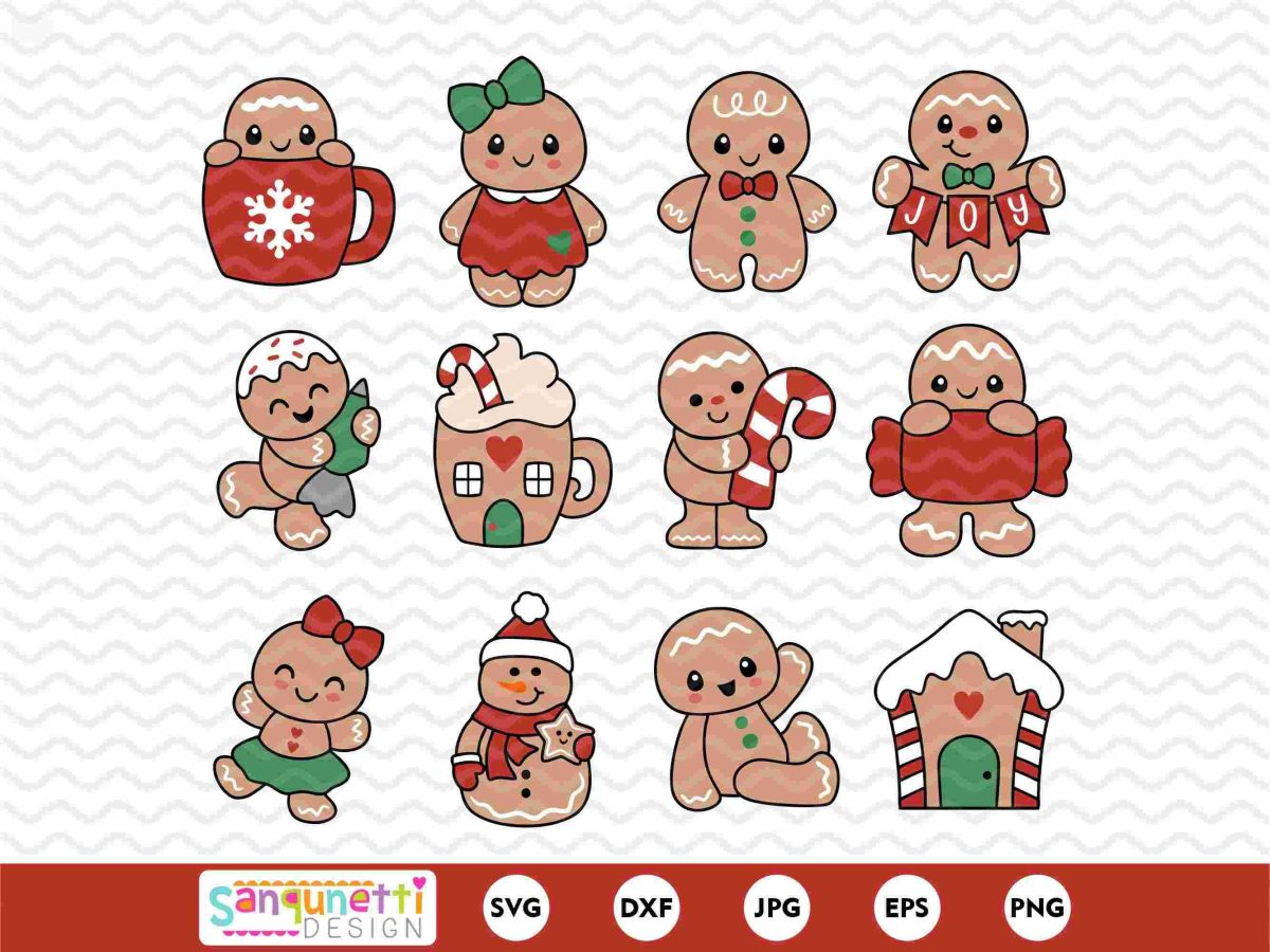 Chunky Gingerbread Christmas SVG Clipart Bundle | Cute Gingerbread Man digital designs