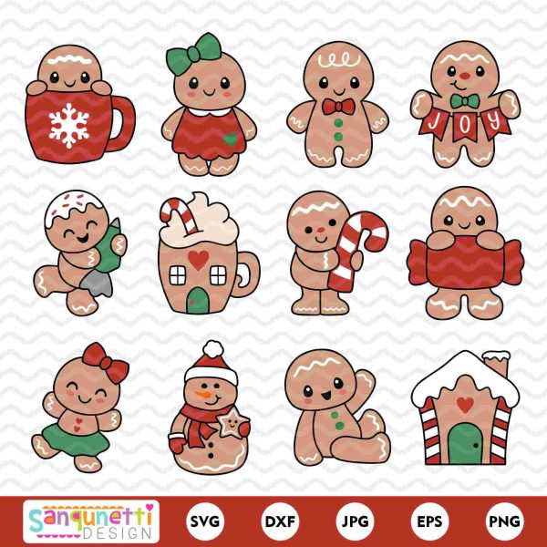 Chunky Gingerbread Christmas SVG Clipart Bundle | Cute Gingerbread Man digital designs