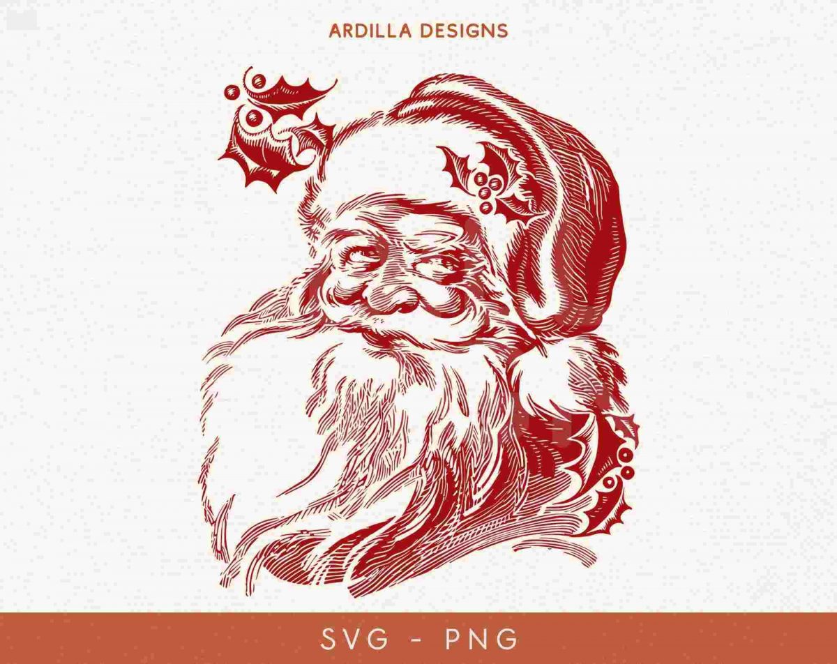 Classic Santa Face SVG PNG Rustic Farmhouse Christmas Cut Files