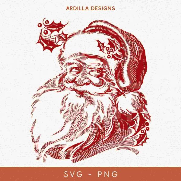 Classic Santa Face SVG PNG Rustic Farmhouse Christmas Cut Files