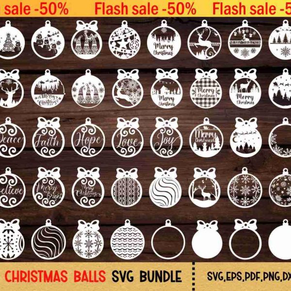 Colorful Christmas Toy Designs Bundle Laser Cut Bauble SVG Set