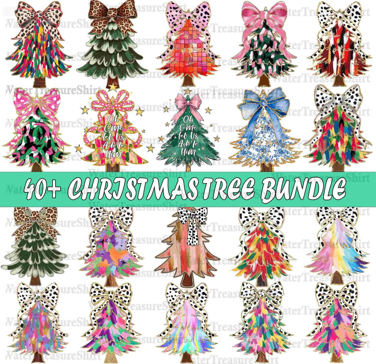 Colorful Coquette glitter Christmas png, Girls Christmas tree design, dtf Christmas girls winter png, santa design bow acrylic brushstroke