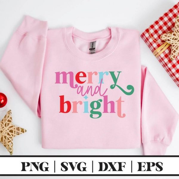 Colorful Retro Christmas SVG PNG for Merry Bright Shirt Sublimation