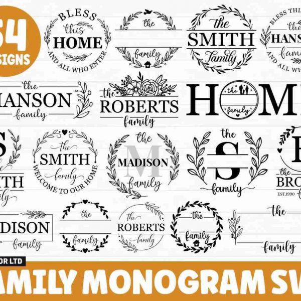 Complete Family Name Monogram Bundle SVG PNG for Cricut