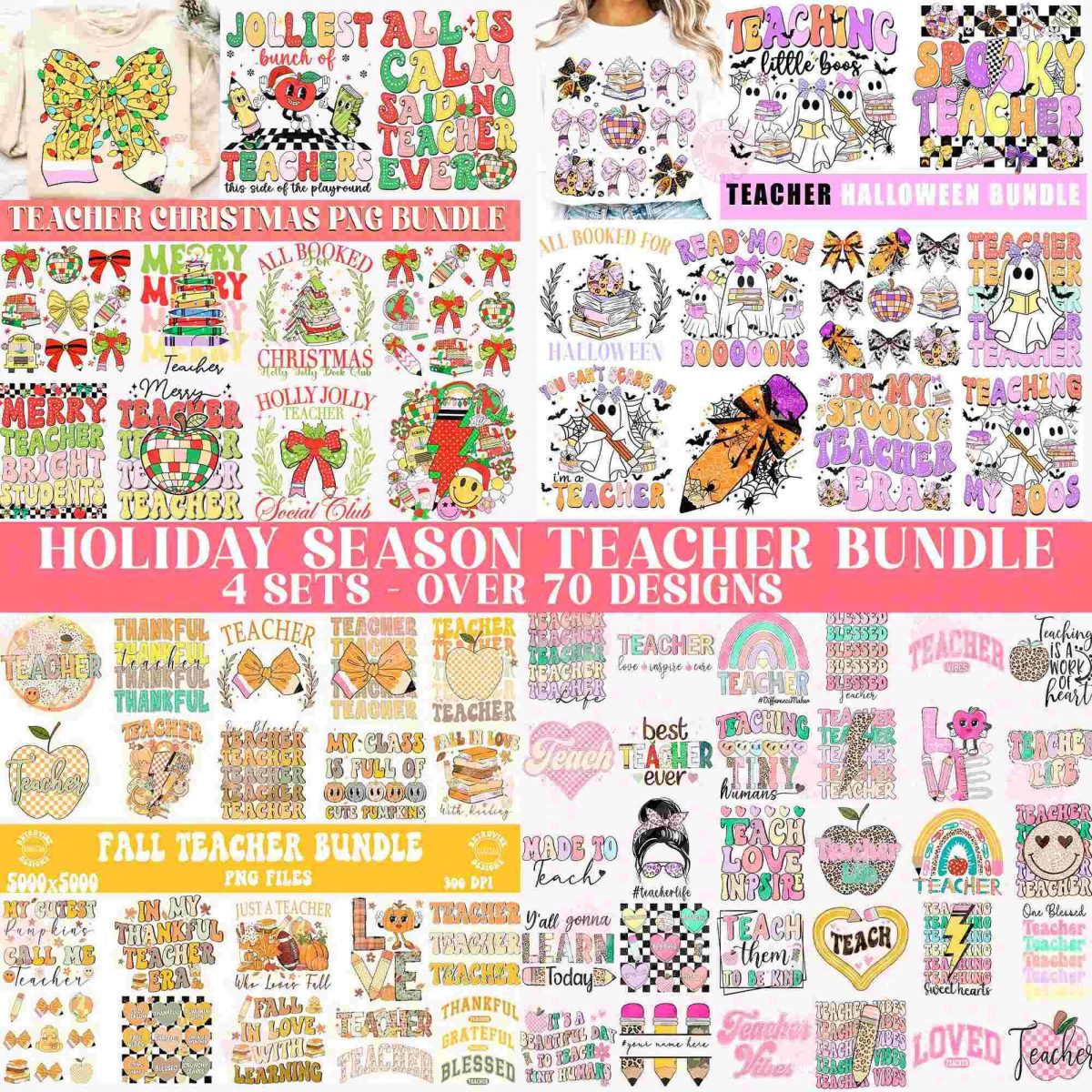 Complete Teacher Bundle PNG SVG for Holidays Christmas Retro Back to