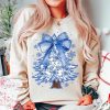 Coquette Glitter Chinoiserie Christmas Tree Png, Coquette Blue Christmas Png, Christmas Toile Png, Blue Floral Bow, Preppy Christmas Png