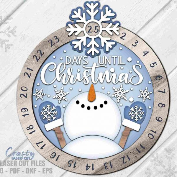 Countdown to Christmas Snowman Snowflake SVG Laser Cut Files