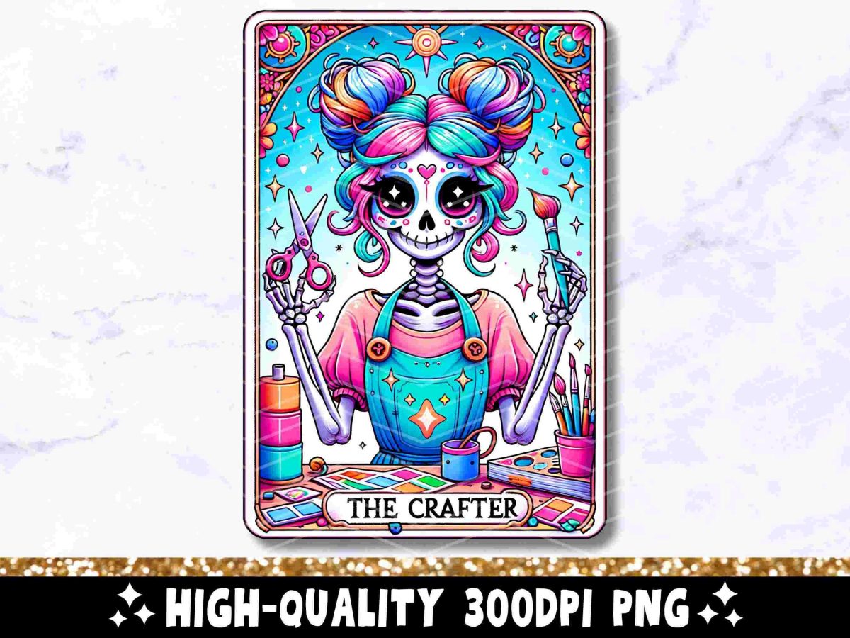 Crafty Tarot Girl Skeleton SVG Trendy Skull Sublimation Design