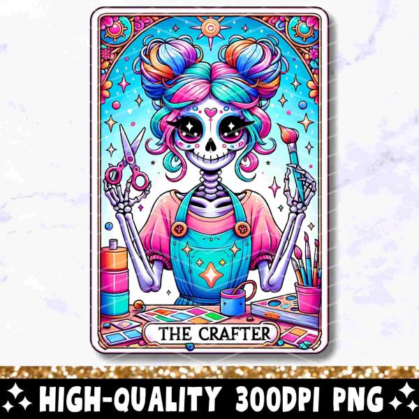 Crafty Tarot Girl Skeleton SVG Trendy Skull Sublimation Design