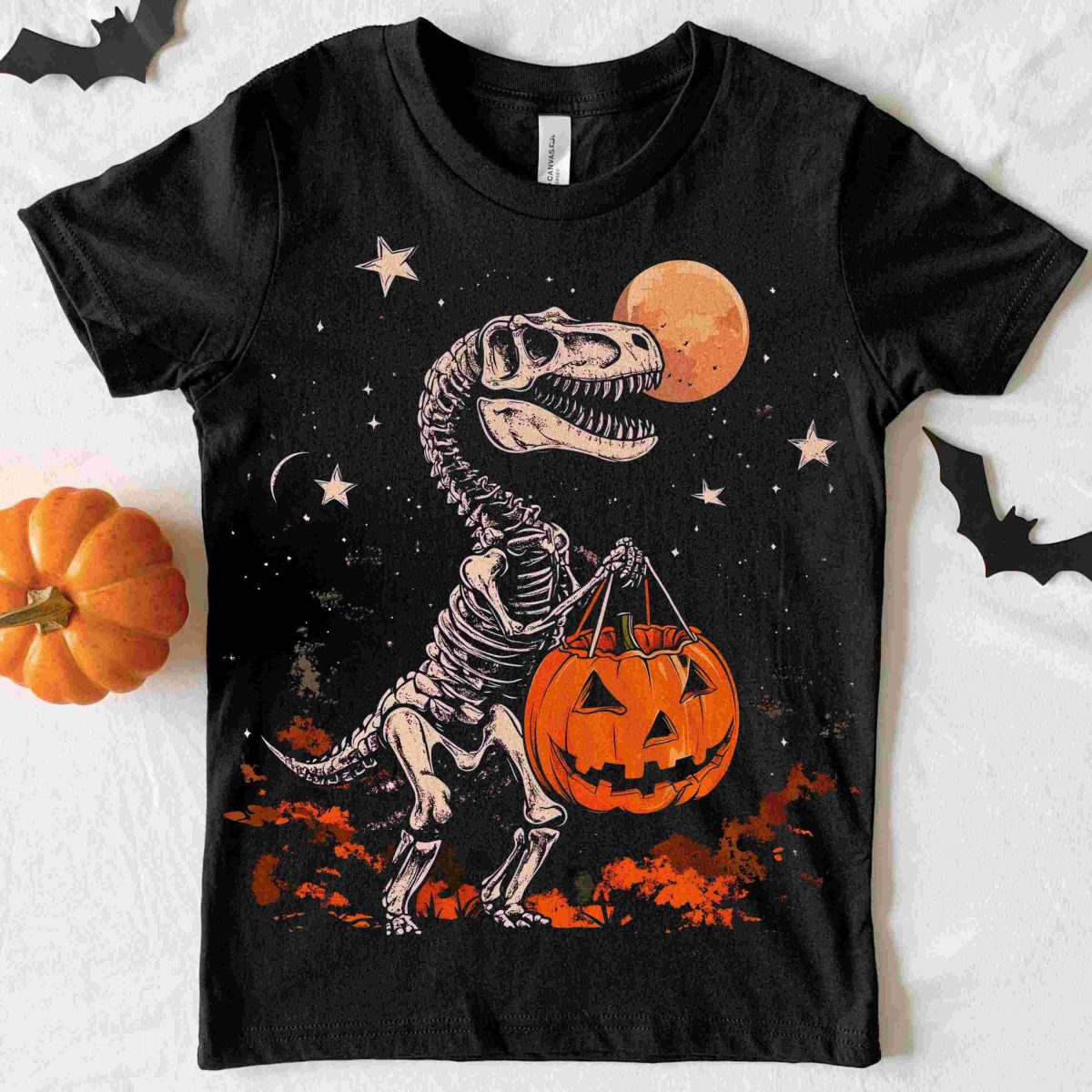 Creepy Dino SVG Halloween Shirt Design for Kids TRex Skeleton Boy