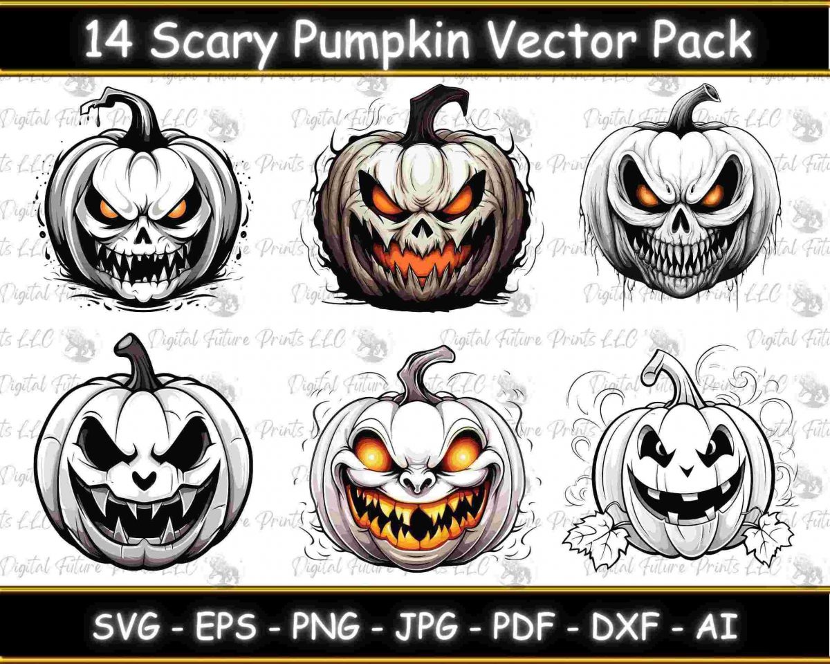 Creepy Halloween Pumpkin SVG Bundle for Fall Spooky Silhouette Cut