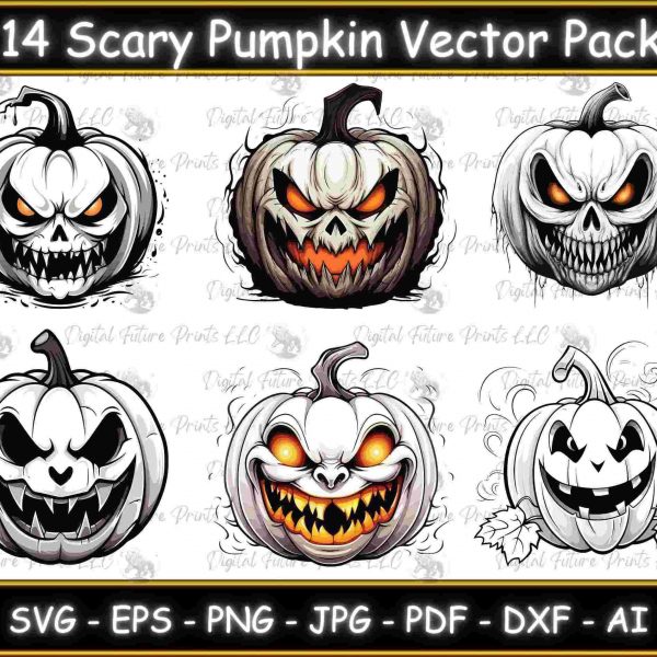 Creepy Halloween Pumpkin SVG Bundle for Fall Spooky Silhouette Cut