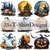 Creepy Halloween Shirt Designs Pack with Spooky PNG SVG Graphics for