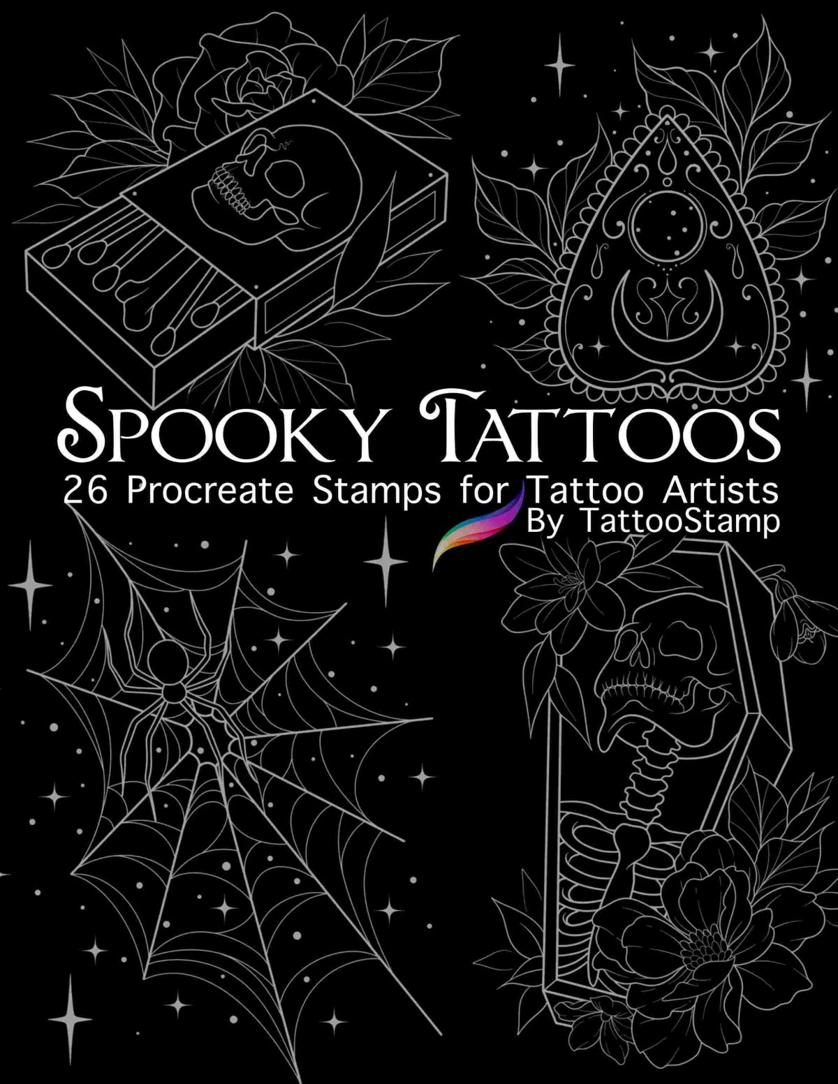 Creepy SVG Tattoo Stamps Witchy Design Collection Bat Witch Pumpkin