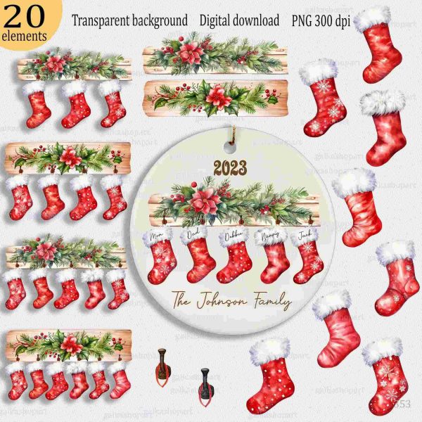 Custom Christmas ornament clipart PNG pet stocking design with