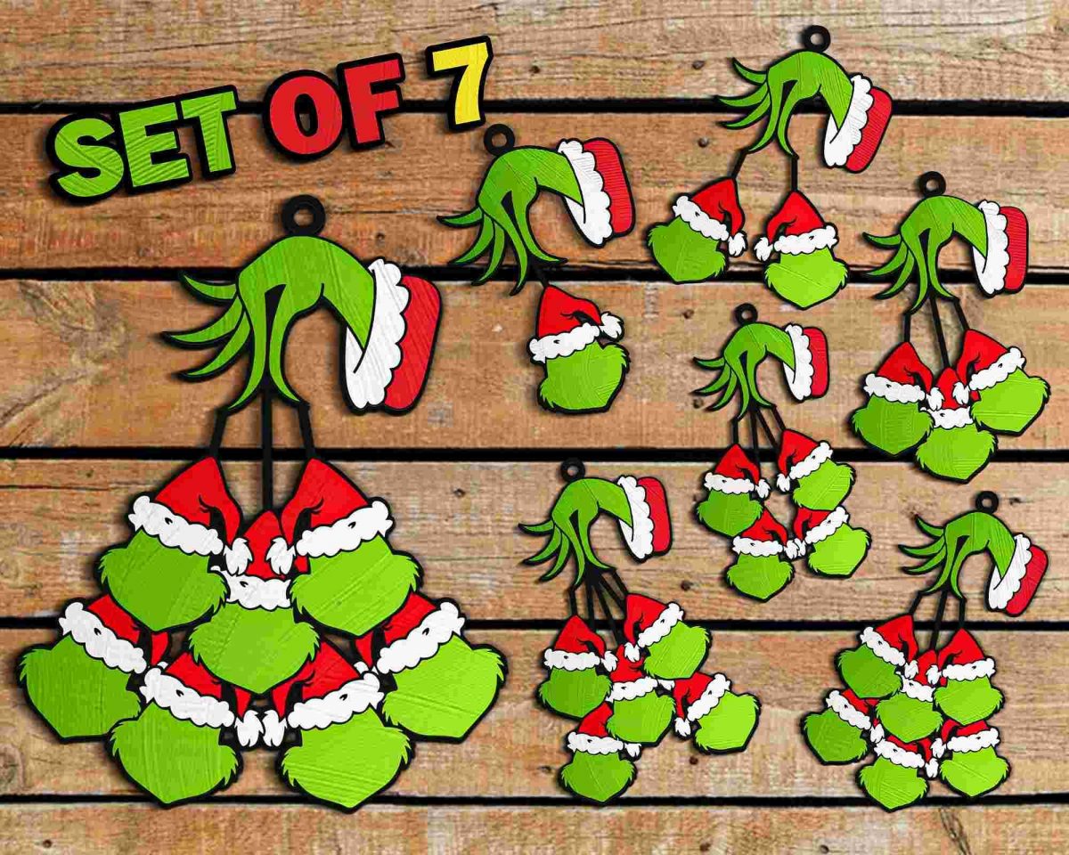 Custom Grinch Family Xmas Ornament Laser File Cartoon Svg Holiday