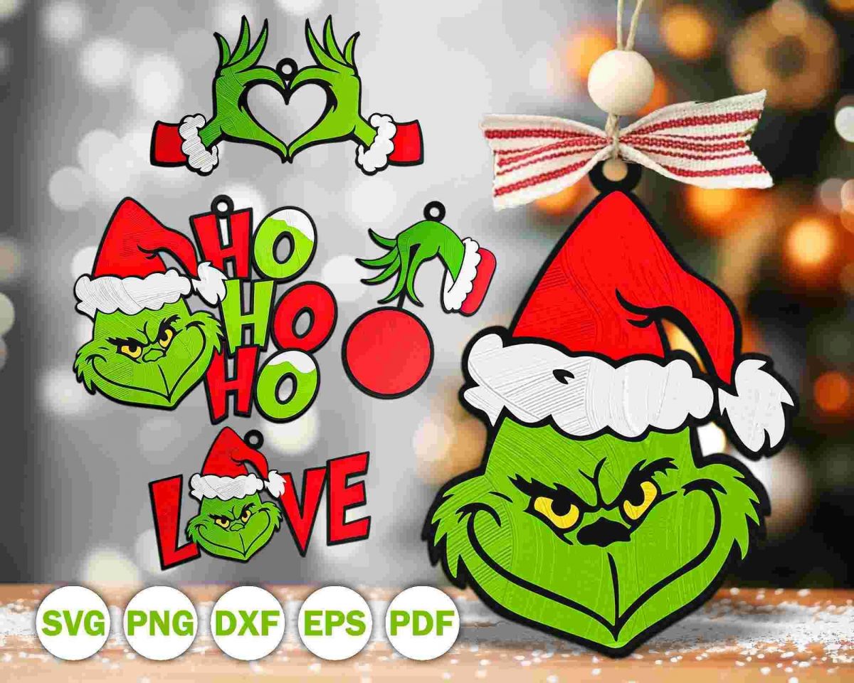 Custom Grinchmas Ornament SVG Personalized Green Face Decor for Funny