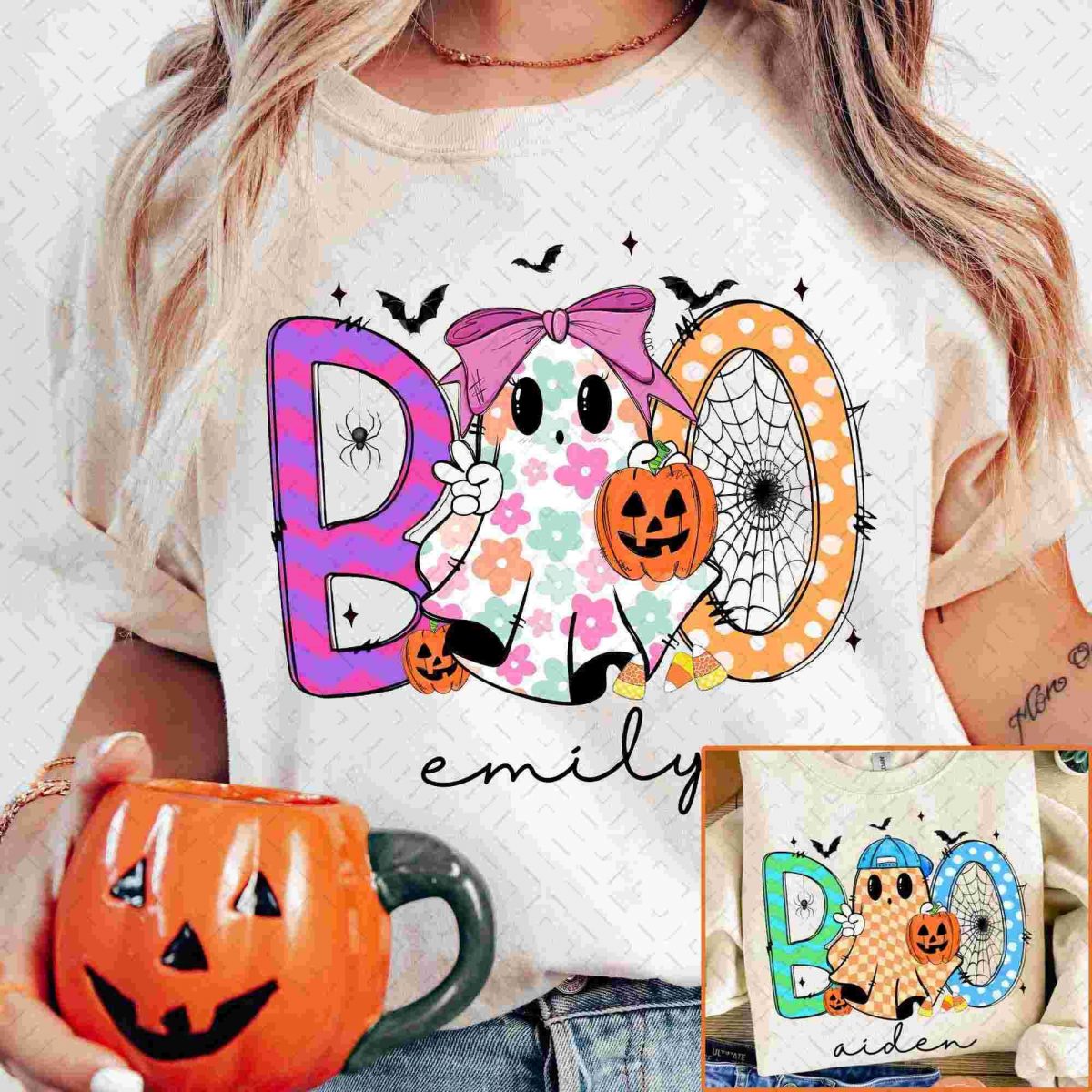 Custom Halloween Kids Name SVG Vintage Boy Girl Boo PNG Cap Coquette