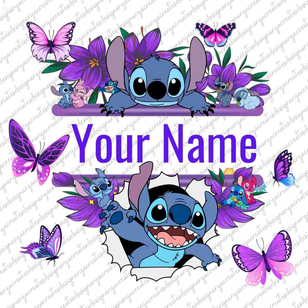 Custom Name Stitch Sublimation Design SVG Cute Floral Stitch PNG