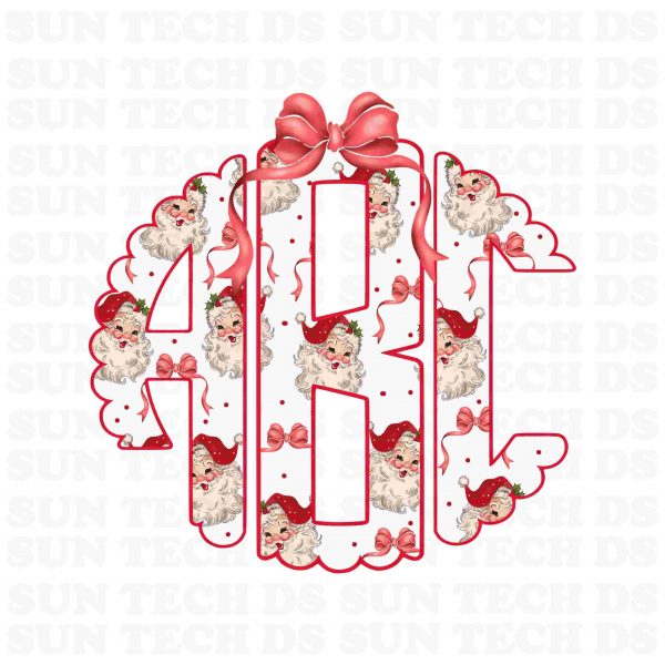 Custom Red Santa Speckle with Bow Monogram PNG, Digital Download,Red Santa Bow Monogram PNG,Grandmillennial Christmas Monogram PNG,Christmas