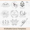 Customizable Family Monogram Pack 8 Canva Templates Floral Design