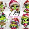 Cute Christmas Grinch PNG Design with Sparkly Glitter Lights