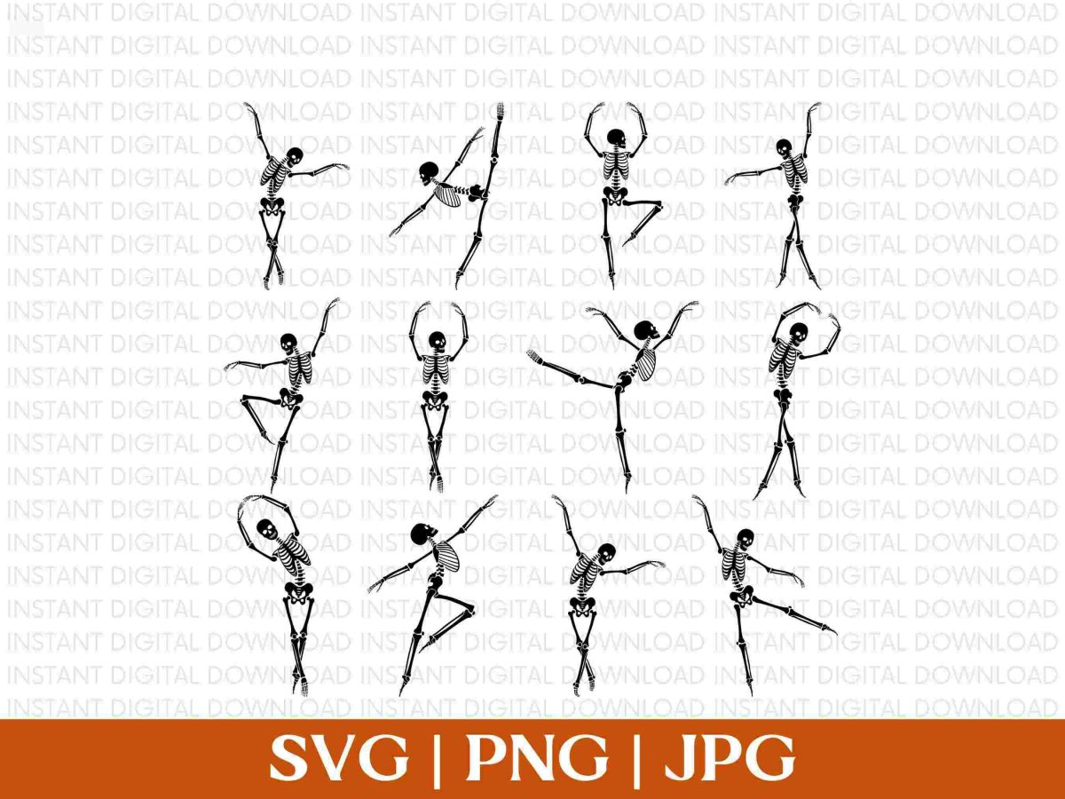 Cute Halloween Ballet Skeletons Instant Download svg png