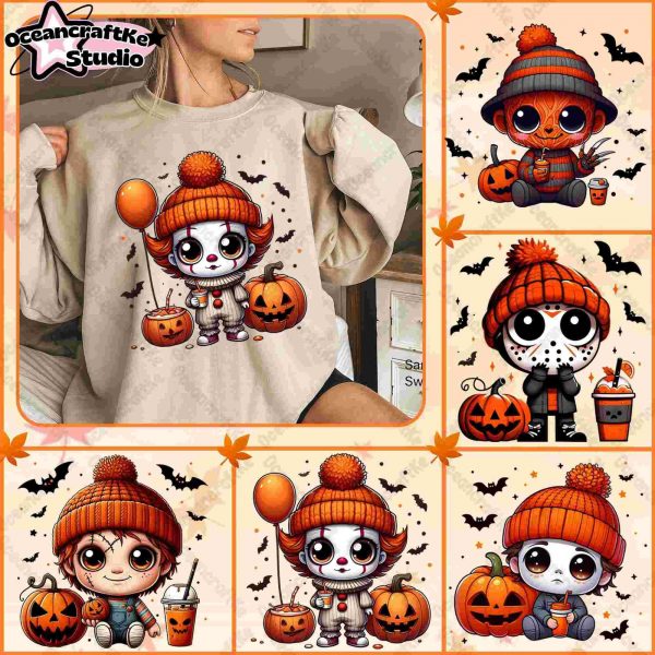 Cute Halloween Character Friends PNG for Autumn Coffee Boos