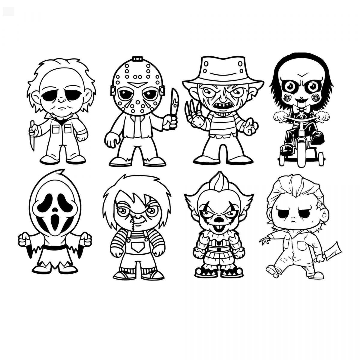 Cute Halloween Chibi Bundle SVG PNG Horror Movie Characters Instant