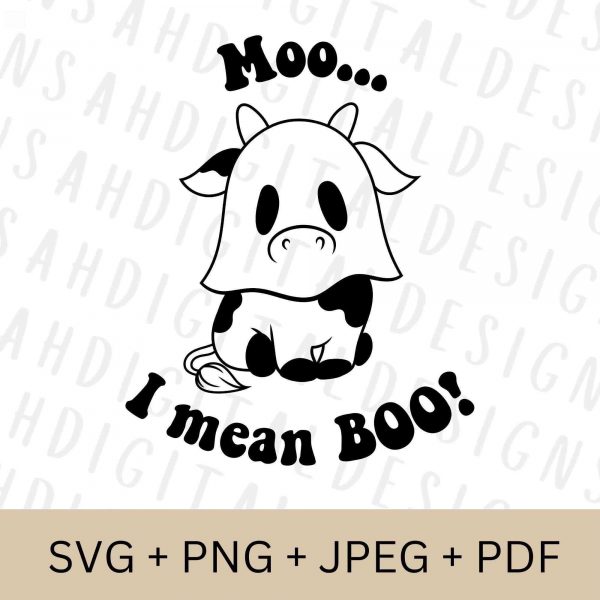 Cute Halloween Cow Ghost SVG Clipart for Cricut Instant Download