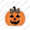 Cute Halloween Pumpkin Girl with Leopard Bow PNG SVG JPG Instant