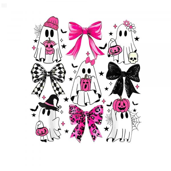 Cute Halloween Pumpkin Pink Bows SVG Design for Kids Spooky Ghosts