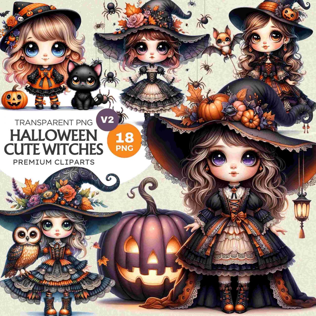 Cute Witch Clipart V2 Halloween SVG Spooky Season PNG for Kids