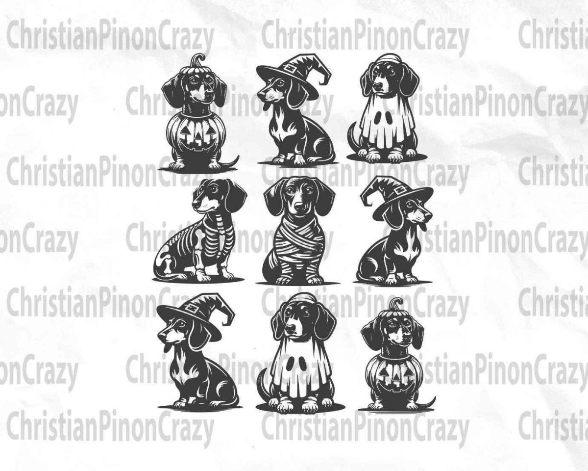 Dachshund Halloween Dog Watercolor Clipart 20 TopQuality PNGs Spooky