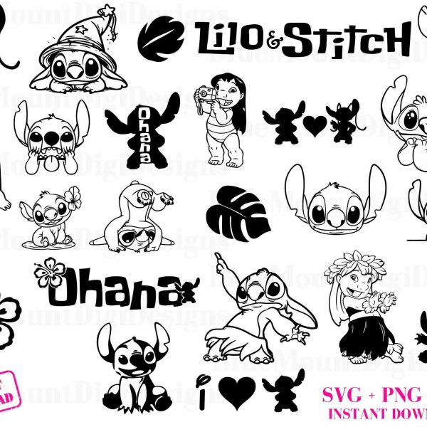 Digital Download Bundle SVGs PNGs JPGs Lilo Stitch Theme Ohana