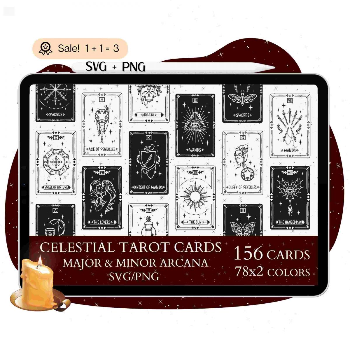 Divine Tarot Bundle 156 Celestial SVGs Major Minor Arcana Witch