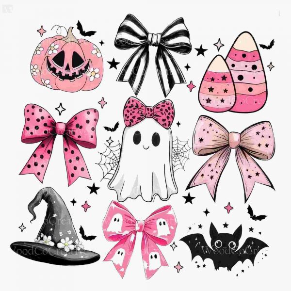 Enchanting Halloween SVGs Pink Bow Ghost Pumpkin Candy Corn Bat Witch